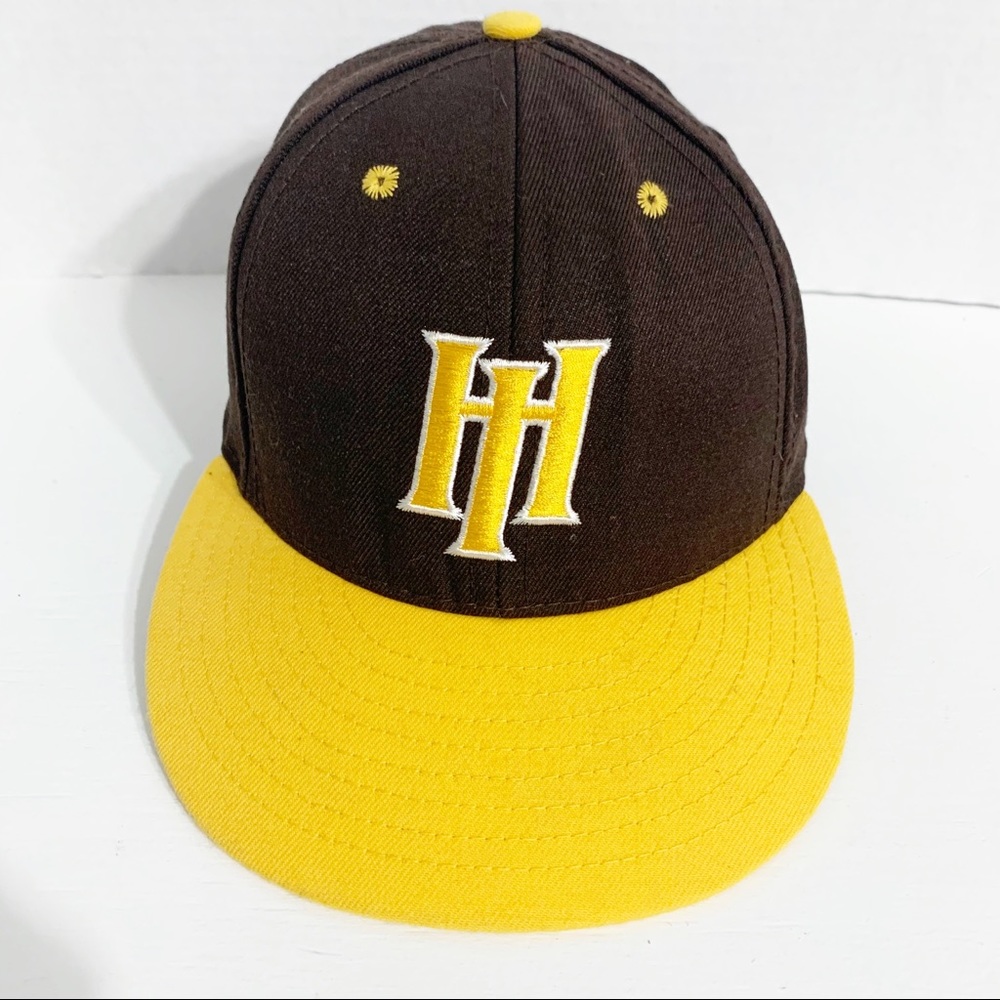 Calhead HI Bombers Six Panel Baseball Cap Size 7 1/4 🟫🟨 Brown Gold Embroidered